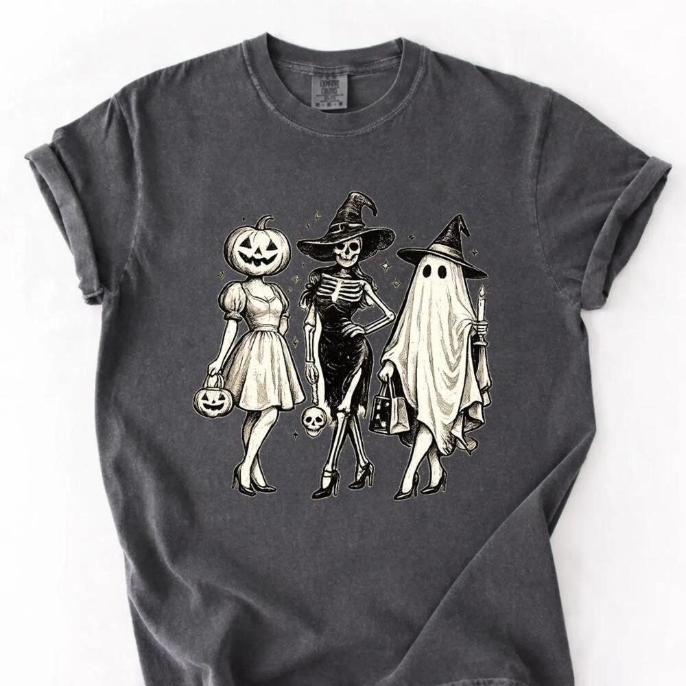 Halloween Spooky Girl Squad Skeleton Ghost Pumpkin T-Shirt, Spooky